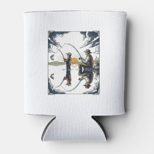 Vintage Father and Child Fishing Engraving Shirt D Can Cooler