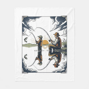 Vintage Father and Child Fishing Engraving Shirt D Fleece Blanket