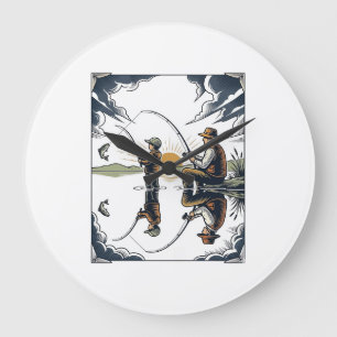 Vintage Father and Child Fishing Engraving Shirt D Large Clock