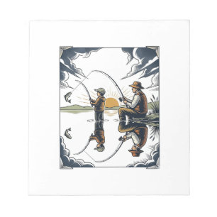 Vintage Father and Child Fishing Engraving Shirt D Notepad