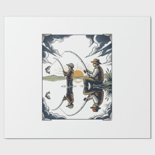 Vintage Father and Child Fishing Engraving Shirt D Wrapping Paper