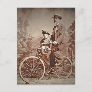Vintage Father and Child on a Bike Postcard