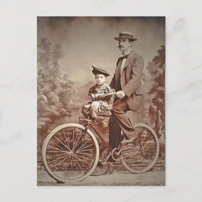 Vintage Father and Child on a Bike Postcard (Front)