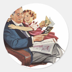 Vintage Father and Daughter, Happy Father's Day! Classic Round Sticker