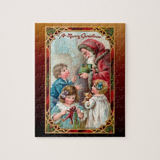 Vintage Father Christmas and Children Jigsaw Puzzle (Vertical)