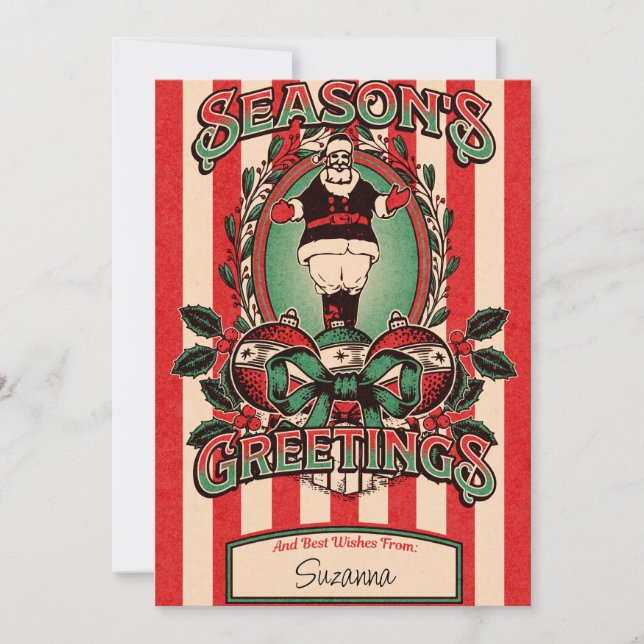 Vintage Father Christmas. Editable Christmas Card (Front)