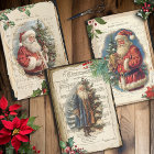 Vintage Father Christmas Floral Music Ephemera