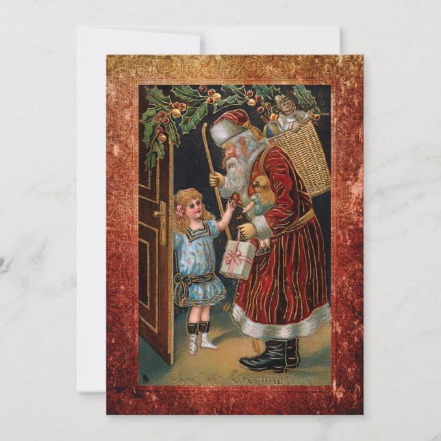 Vintage Father Christmas in Antique Frame Holiday Card (Front)