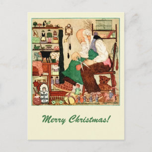 Vintage Father Christmas in his workshop Holiday Postcard