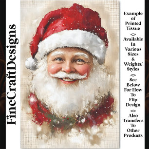 Vintage Father Christmas On Burlap AZ6 Decoupage Tissue Paper