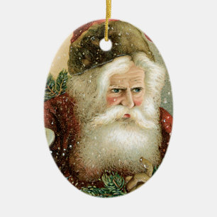 Vintage Father Christmas Santa Claus Illustration Ceramic Tree Decoration