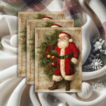 Vintage Father Christmas Santa Elegant Decoupage Tissue Paper<br><div class="desc">Cottagecore aesthetic Christmas decoupage paper with Father Christmas, Saint Nicholas, Santa Claus in his red velvet coat and boots carrying a huge elegant wreath with Christmas ball ornaments in gold and red. Vintage distressed image with crackle finish and script handwriting ephemera softly overlays the background. This design was graphically designed...</div>