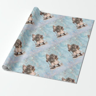 Vintage Father Christmas Santa Silver Snow Falling Wrapping Paper