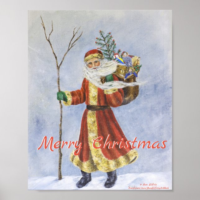 Vintage Father Christmas, Walking in the Snow  Poster (Front)