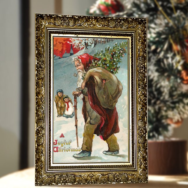 Vintage Father Christmas Winter Snow Scene Holiday Card (Creator Uploaded)