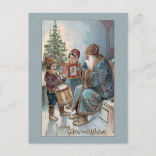 Vintage Father Christmas with Children Postcard
