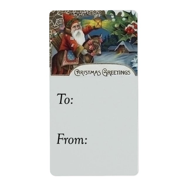 Vintage Father Christmas With Greetings Gift Tag (Front)