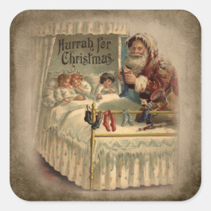 Vintage Father Christmas with Sleeping Children Square Sticker