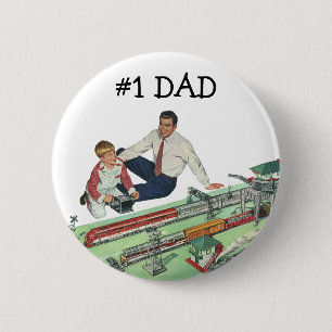 Vintage Father's Day, Dad and Son with Trains 6 Cm Round Badge