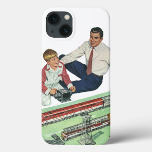 Vintage Father's Day, Dad and Son with Trains iPhone 13 Case