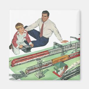 Vintage Father's Day, Dad and Son with Trains Magnet