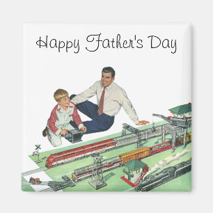 Vintage Father's Day, Dad and Son with Trains Magnet