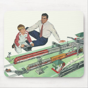 Vintage Father's Day, Dad and Son with Trains Mouse Mat