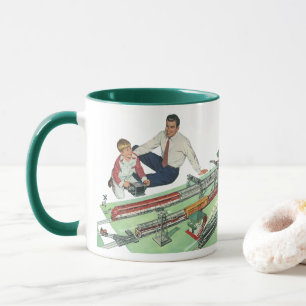 Vintage Father's Day, Dad and Son with Trains Mug
