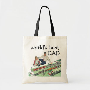 Vintage Father's Day, Dad and Son with Trains Tote Bag