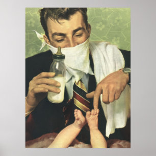 Vintage Father's Day, Dad Giving Baby a Bottle Poster