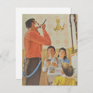 Vintage Fathers Day Dad Shaving While Kids Watch Holiday Card