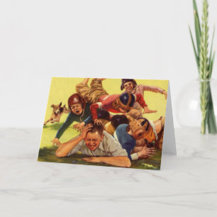 Vintage Father's Day, Football Kids and Family Dog Card