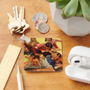 Vintage Father's Day, Football Kids and Family Dog Key Ring