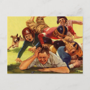 Vintage Father's Day, Football Kids and Family Dog Postcard