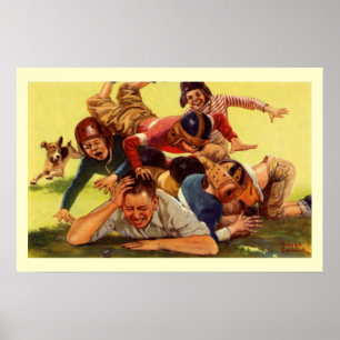 Vintage Father's Day, Football Kids and Family Dog Poster