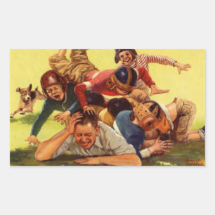 Vintage Father's Day, Football Kids and Family Dog Rectangular Sticker
