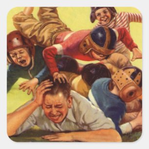 Vintage Father's Day, Football Kids and Family Dog Square Sticker