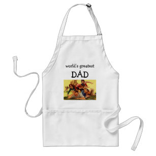 Vintage Father's Day, Football Kids and Family Dog Standard Apron