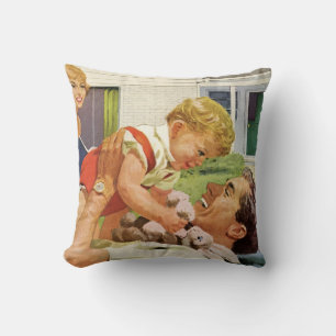 Vintage Fathers Day, Happy Family in the Suburbs Cushion