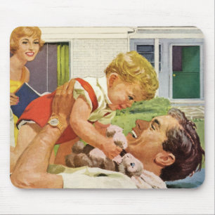 Vintage Fathers Day, Happy Family in the Suburbs Mouse Mat