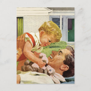 Vintage Fathers Day, Happy Family in the Suburbs Postcard