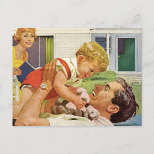 Vintage Fathers Day, Happy Family in the Suburbs Postcard