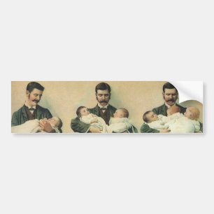 Vintage Father's Day, Man holding Triplet Babies Bumper Sticker