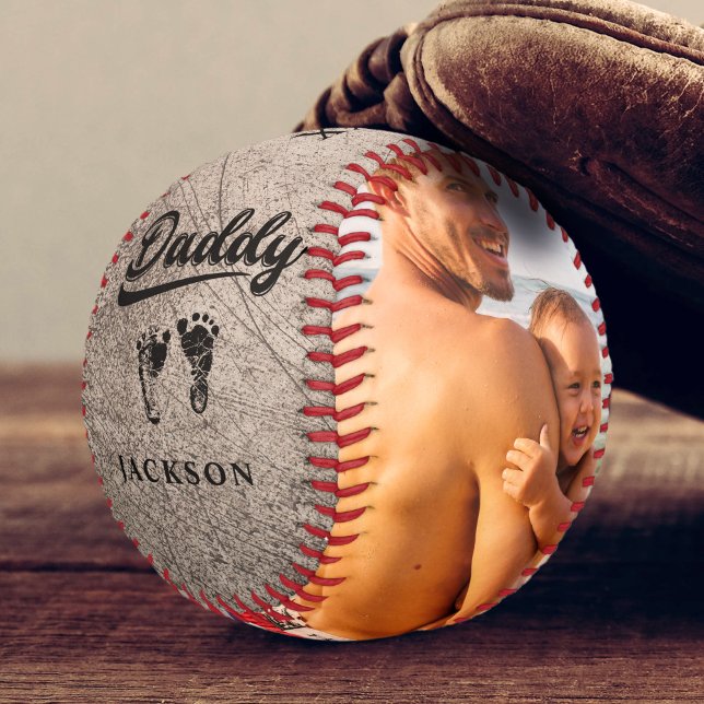 Vintage Father's Day Photo Personalised Baby Feet Baseball (Creator Uploaded)