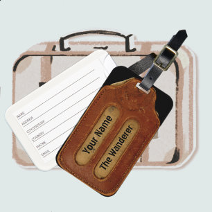 Vintage faux Aged Leather ID Brown Luggage Tag