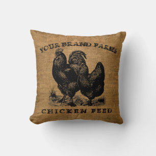 Vintage Faux Burlap Chicken Feed Sack Template 2 Cushion