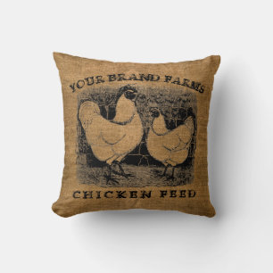 Vintage Faux Burlap Chicken Feed Sack Template Cushion