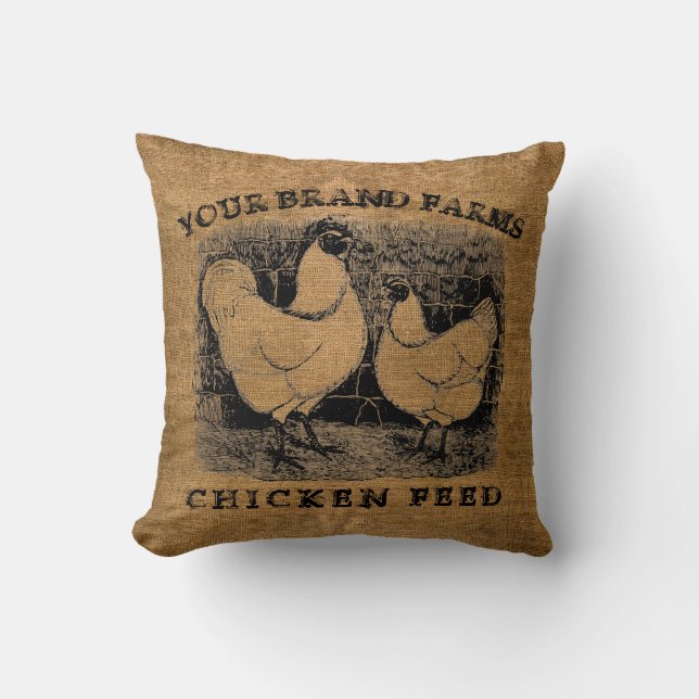 Vintage Faux Burlap Chicken Feed Sack Template Cushion (Front)
