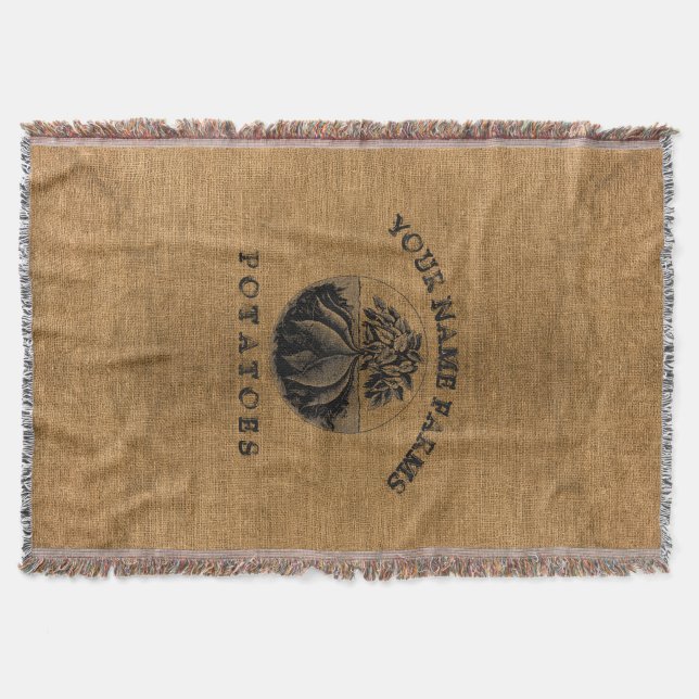 Vintage Faux Burlap Potato Sack Template Throw Blanket (Front)