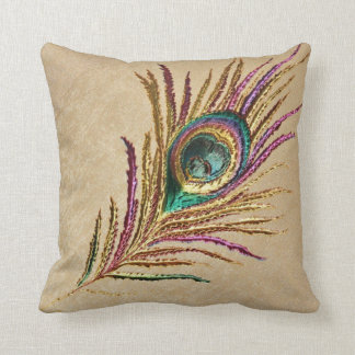 Vintage Faux Embroidered Peacock Feather Cushion